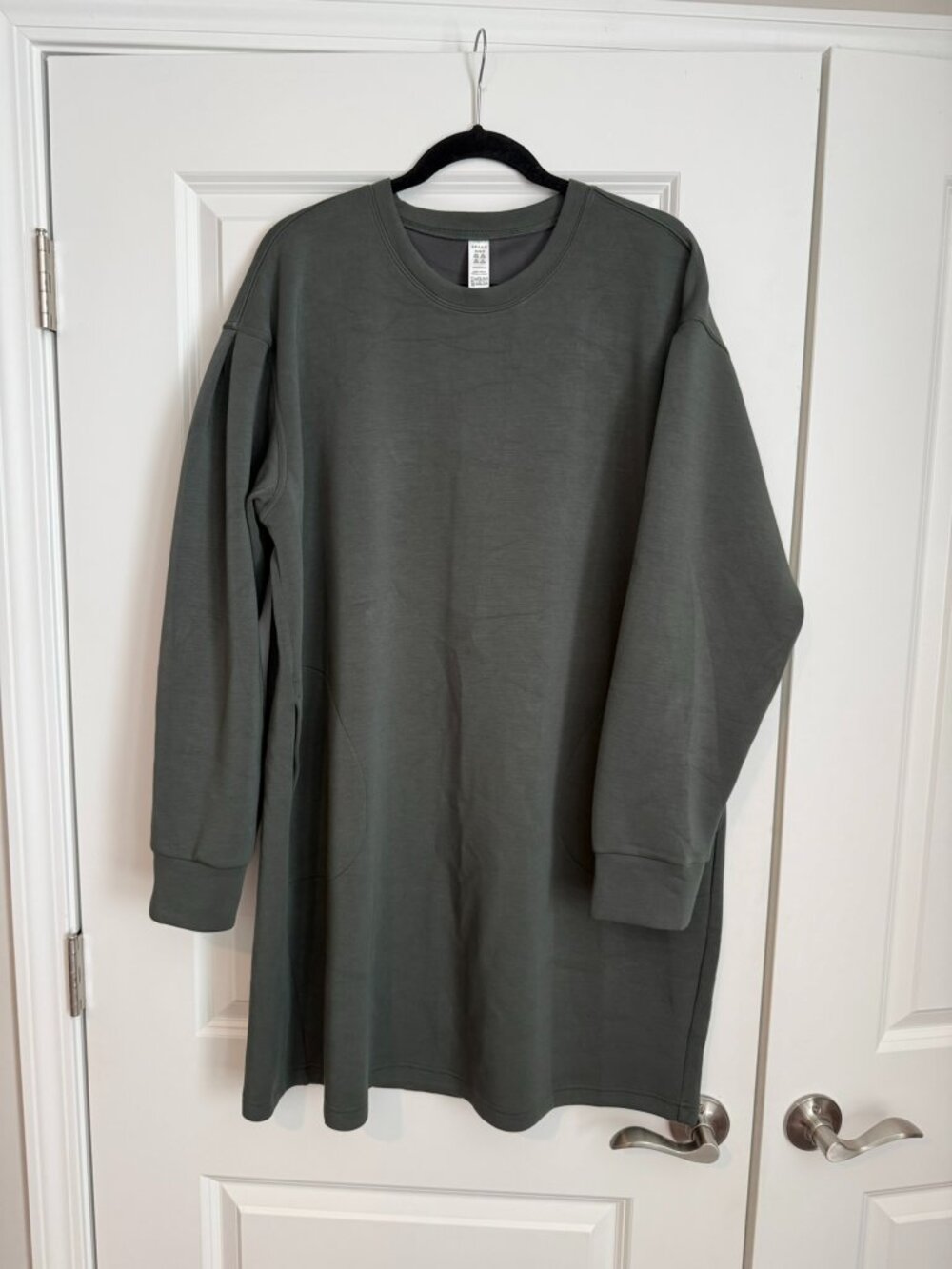 SPANX AirEssentials long sleeve crew neck dress olive sage palm size 1X